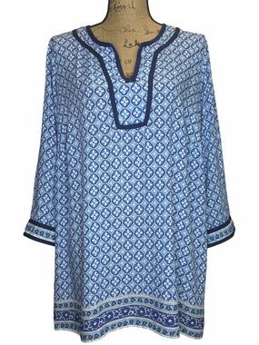 Talbots Blue Patterned Tunic Top. EC. Size 1X